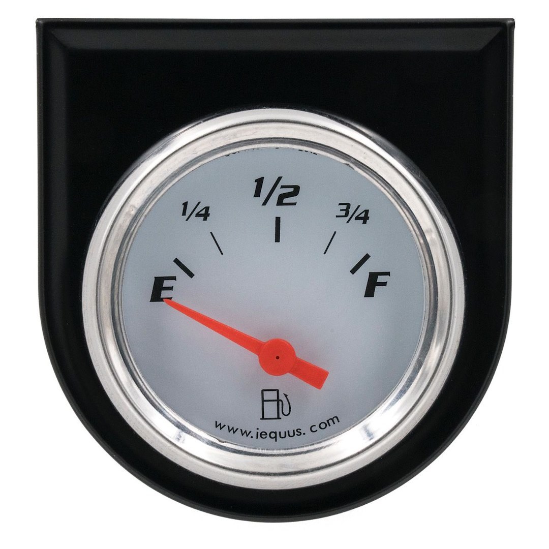Equus Gauge Fuel Level, 5000 Series, 2 Inch, Short Sweep Electrical, Analog Display, Empty to Full, White Face/ Chrome Bezel/ Orange Needle – E5362