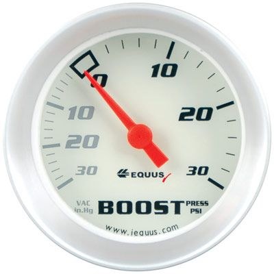 Equus Gauge Boost/ Vacuum, 8000 Series, 2-1/16 Inch, Full Sweep Mechanical, 0 – 30 IN. Hg and 0 – 30 PSI, Analog – E8257