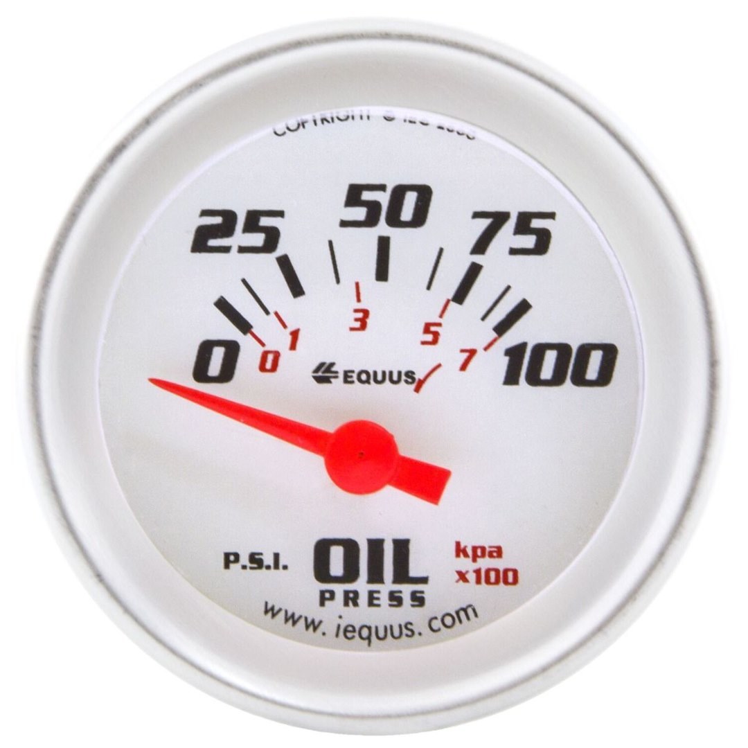 Equus Gauge Oil Pressure, 8000 Series, 2-1/16 Inch, Full Sweep Electrical, Analog, 0-100 PSI, Without Warning Indicator – E8264