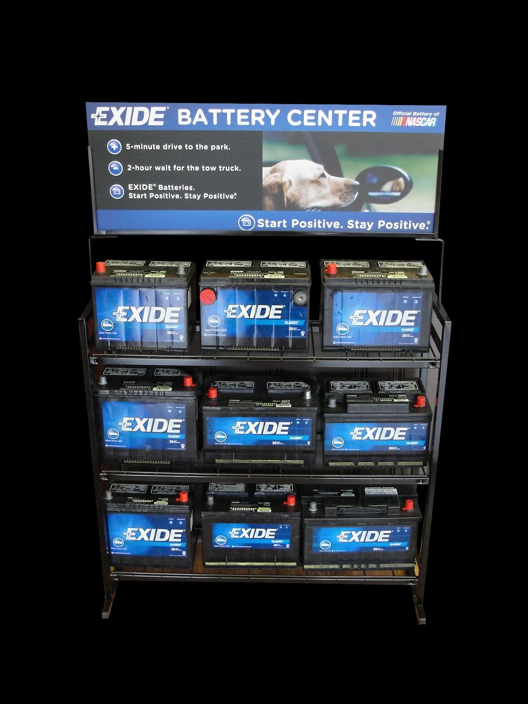 Exide Bat. Point of Purchase Display Header Card, For Exide 9 Piece Battery Rack – MKTG 1793