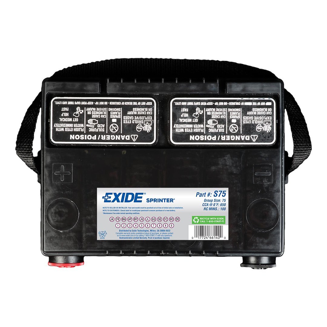 Exide Bat. Battery, Sprinter Classic, 75 Bci Group Size, 12 Volts, 650 Cold Cranking Amps, 810 Cranking Amps – S75