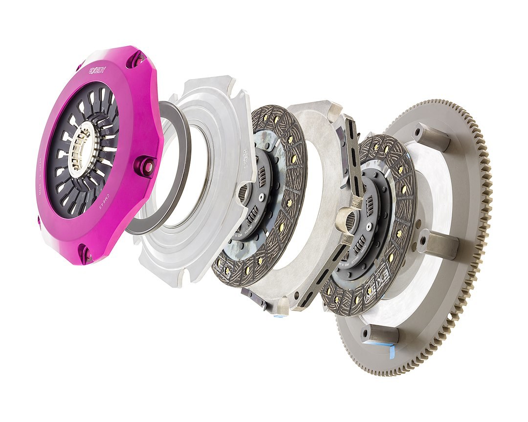 Exedy Clutch Set, Hyper Series Stage 4, 24 Spline, Twin Disc, Organic Friction Material, Sprung Hub, With Flywheel – FM022SDF