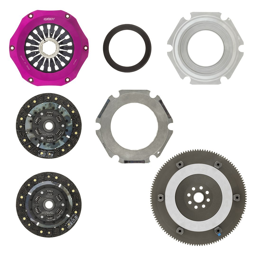Exedy Clutch Set, Hyper Series Stage 4, 24 Spline, Twin Disc, Organic Friction Material, Sprung Hub, With Flywheel – FM022SDF