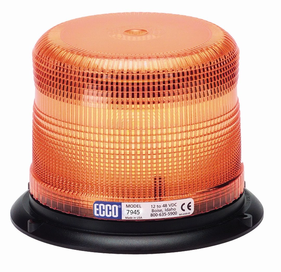 ECCO Safety Group Warning Light, 6-1/2 Inch Diameter X 4.9 Inch Height, Beacon, 3 Bolt Flange/ 1INCH Pipe Mount, Clear LED, Amber Lens – 7945A