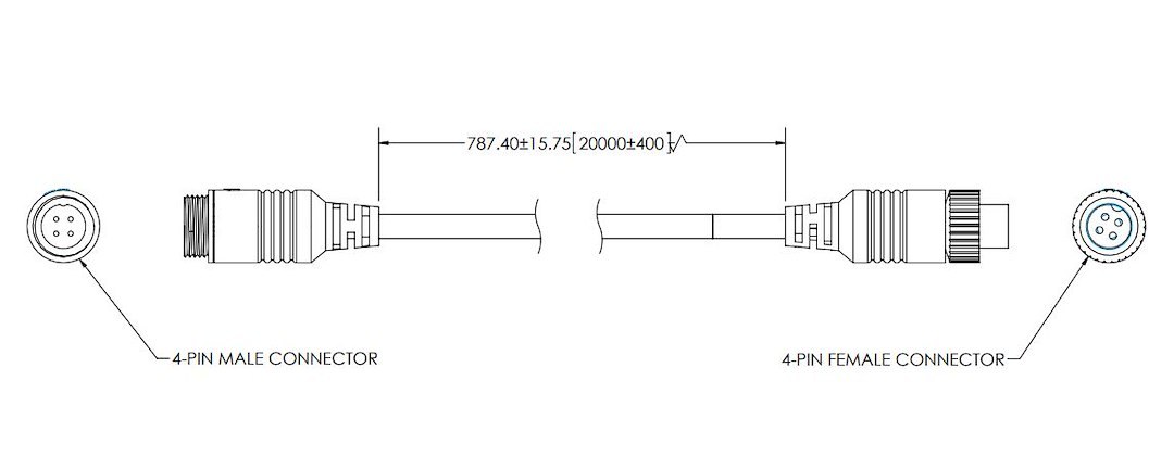ECCO Safety Group Backup Camera Cable, 4-PIN Connector, 65.6 Foot Length Extension Cable – ECTC20-4