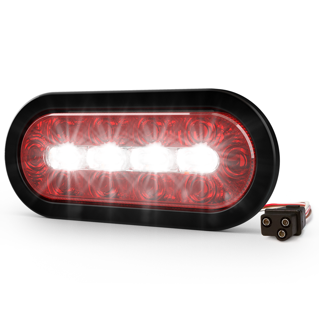 ECCO Safety Group Warning Light, Ed Series, 7.5 Inch Oval, Grommet Mount, Directional Amber/ White LED, Red/ Clear Lens, 69 Flash Pattern – ED3060AW