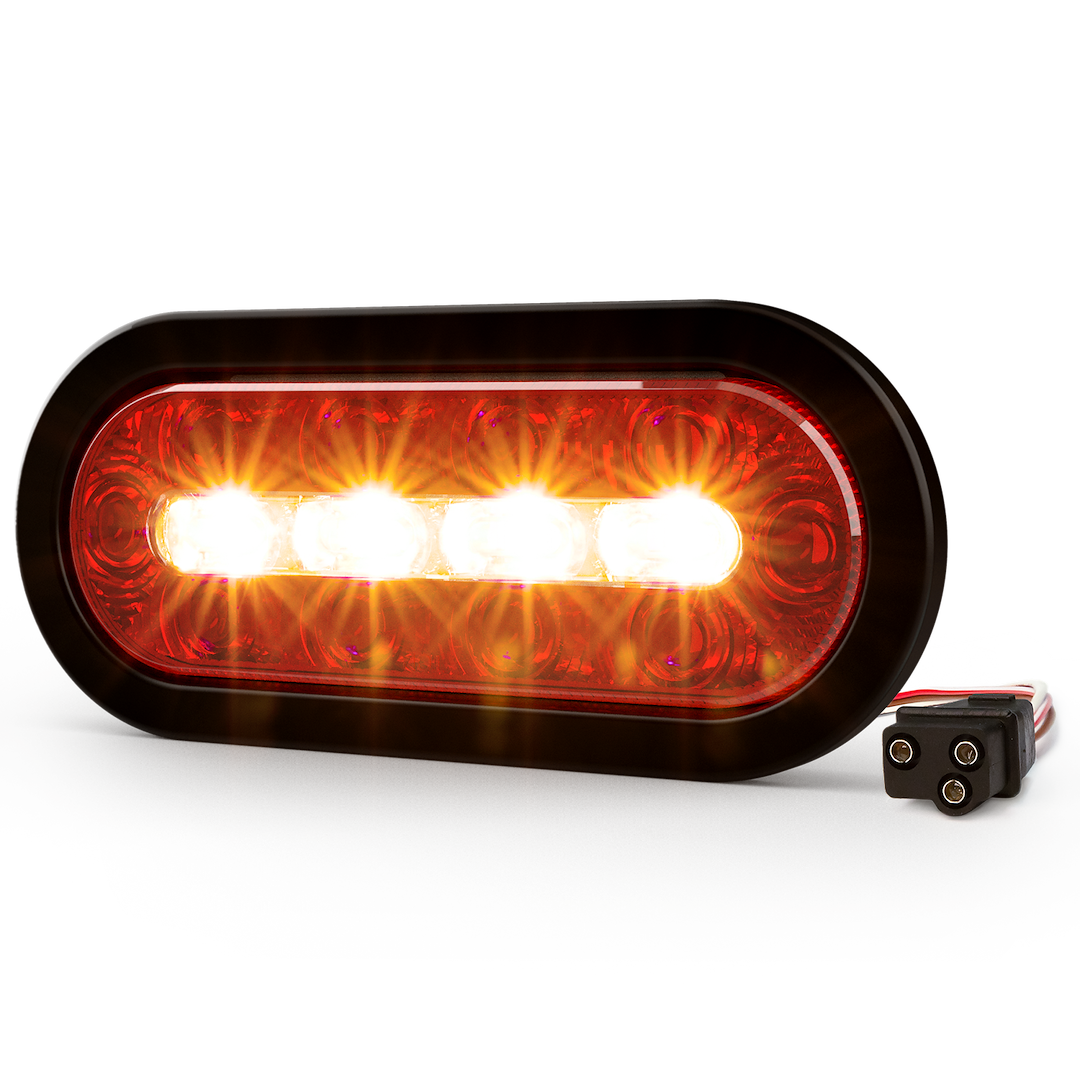 ECCO Safety Group Warning Light, Ed Series, 7.5 Inch Oval, Grommet Mount, Directional Amber/ White LED, Red/ Clear Lens, 69 Flash Pattern – ED3060AW