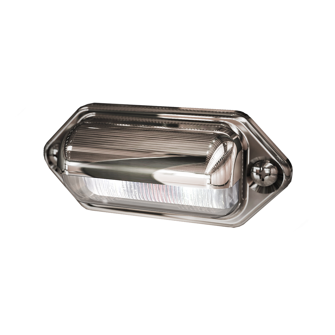 ECCO Safety Group Interior Light – LED, Clear Lens, 2-1/2 Inch Length, Chrome Bezel, 12 Volt, 30 Lumens, License Plate Mount, Single – EW0206