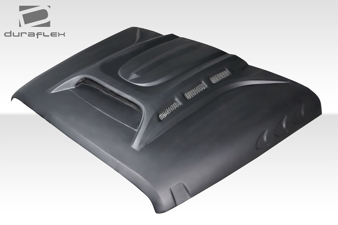 Extreme Dim. Hood, Duraflex, Avenge Vented, Without Hood Scoops, Black, Fiberglass, Requires Hood Pin (see Required Parts) – 117934