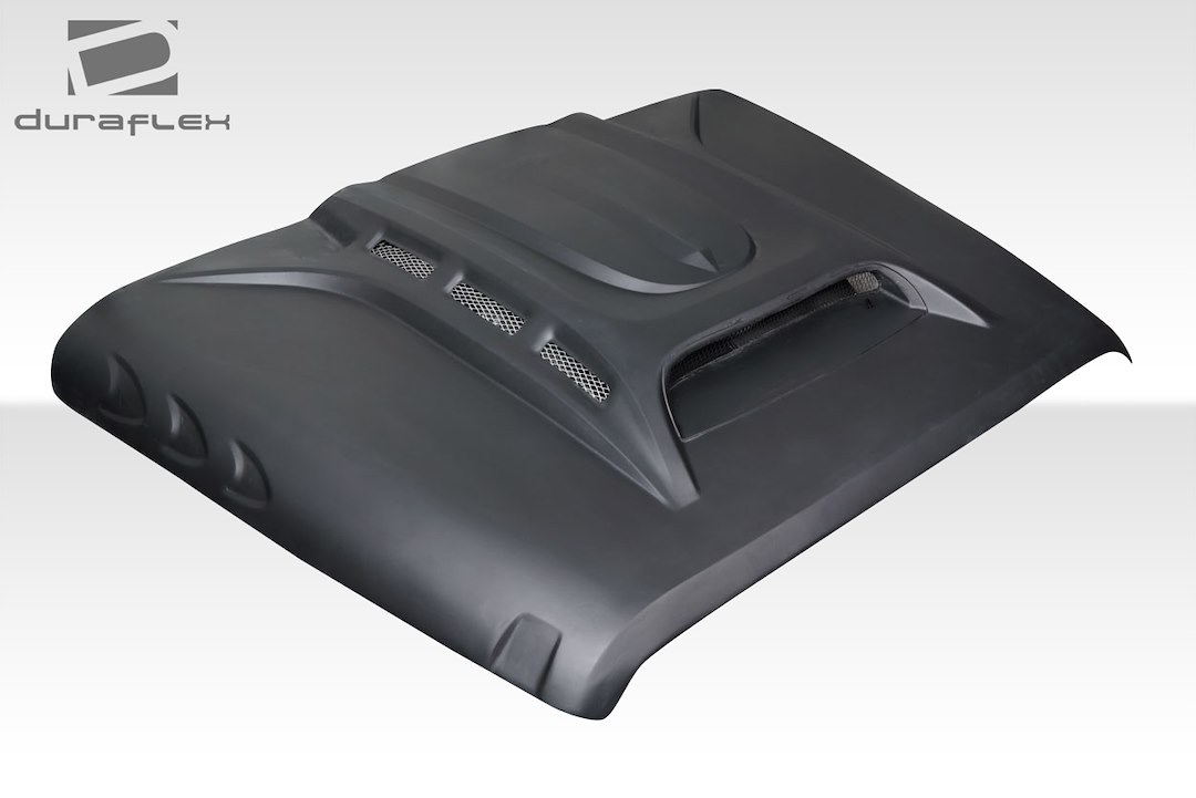 Extreme Dim. Hood, Duraflex, Avenge Vented, Without Hood Scoops, Black, Fiberglass, Requires Hood Pin (see Required Parts) – 117934