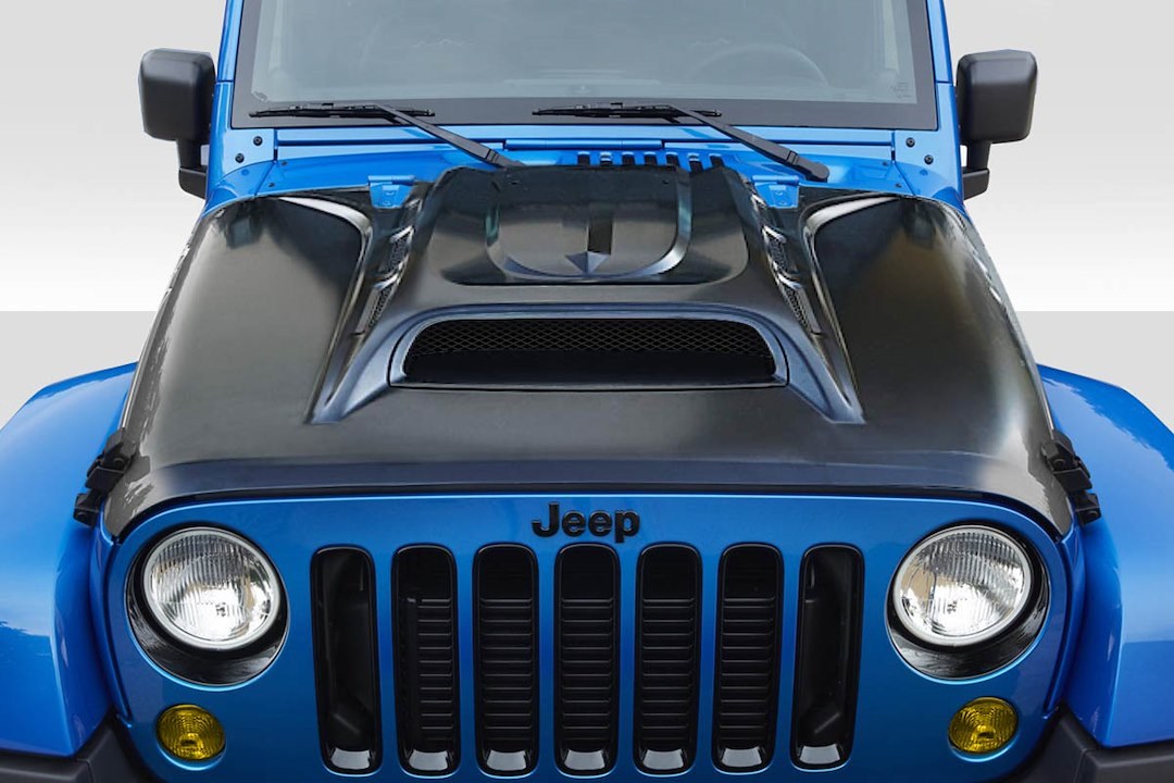 Extreme Dim. Hood, Duraflex, Avenge Vented, Without Hood Scoops, Black, Fiberglass, Requires Hood Pin (see Required Parts) – 117934