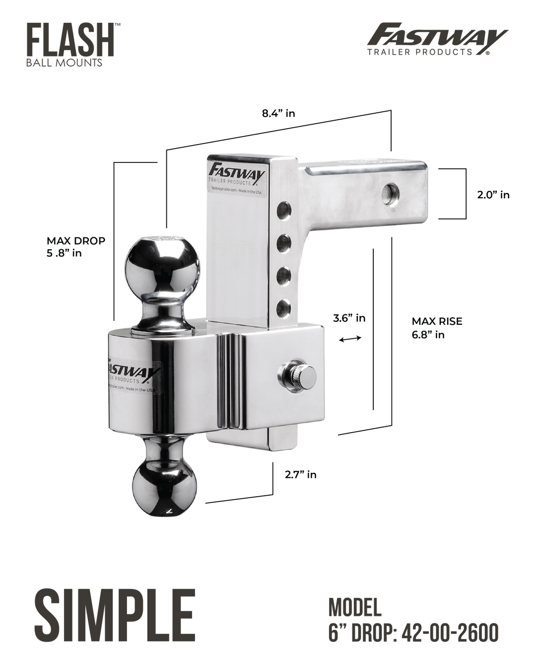 Equalizer Trailer Hitch Ball Mount, Flash E Series, Class III, Fits 2 Inch Receiver – 42-00-2600