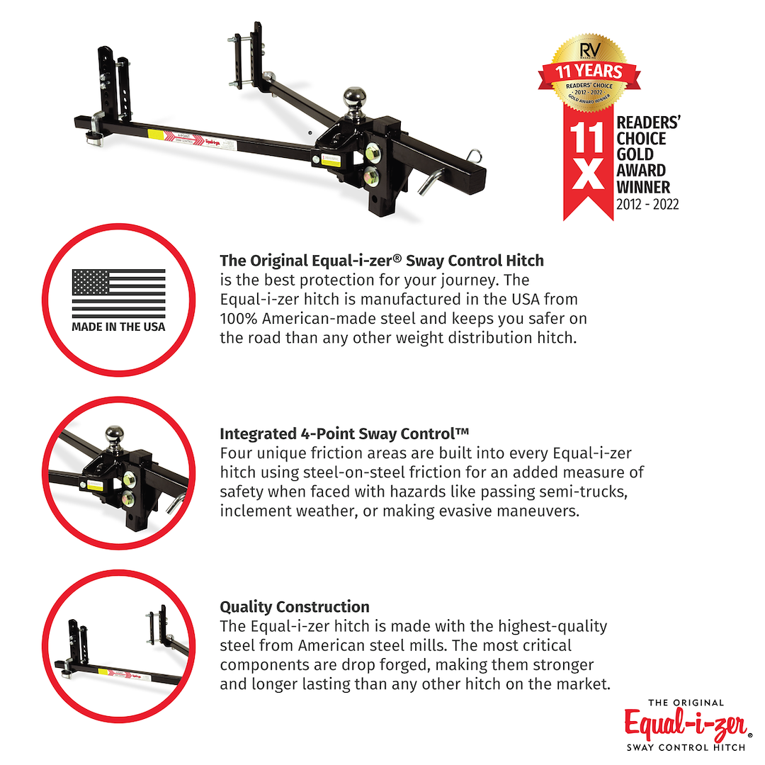 Equalizer Weight Distribution Hitch, Trunnion Bar, 600 Pound Tongue Weight, 6000 Pound Gross Trailer Weight, With Shank – 90-00-0600