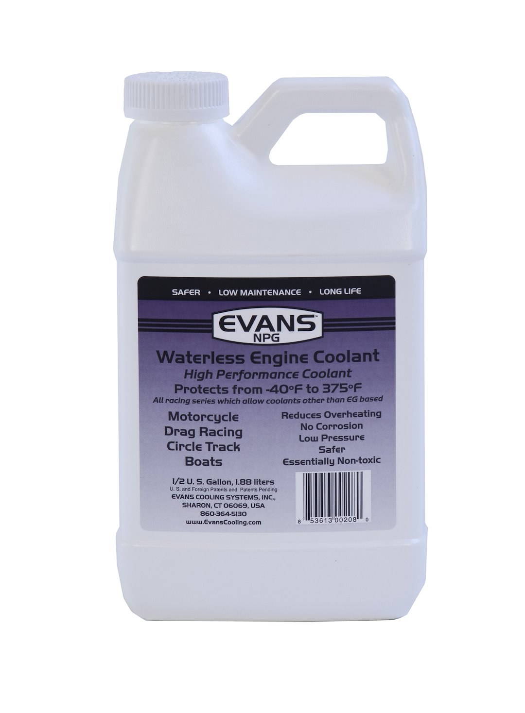 Evans Coolng Engine Coolant, Original Npg, 0.5 Gallon Jug, Single, Use with Racing Venues That Allow Propylene Glycol Based Coolants – EC10064