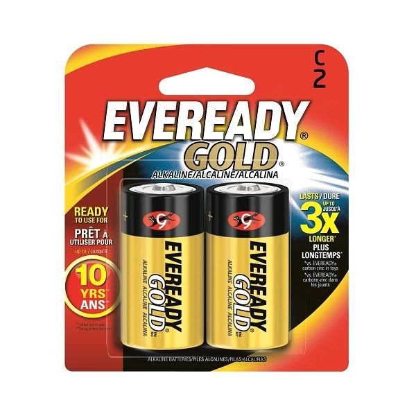 Prim Source Flashlight Battery, Gold ™, Use with Remotes/ Radios/ Calculators and Motor Driven Toys, C-Type Alkaline Battery, 1.5 Volt – A93BP-2