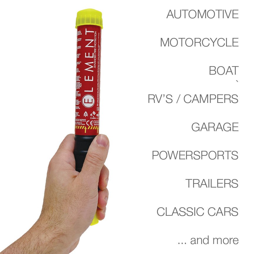 Element Fire Extinguisher, E50, Gaseous Extinguishing Agent, Ce/ Rina Approved, Aluminum/ Plastic, Red with Black Handle – 40050