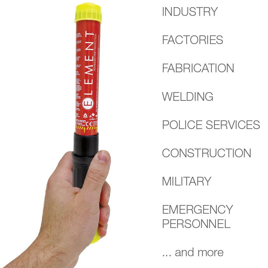 Element Fire Extinguisher, E100, Gaseous Extinguishing Agent, Ce/ Rina Approved, Aluminum/ Plastic, Red with Black Handle – 40100