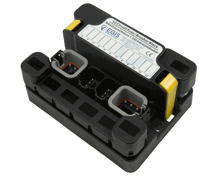 Egis Mobile Fuse Block, Mt Series, 250 Amps, With 12 Circuit Positions, Uses Atm/Mini Blade Style Fuses, With Protective Cover – 3412B
