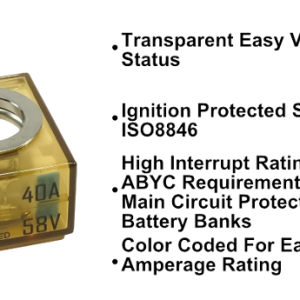Egis Mobile Fuse, Terminal Fuse, Mrbf, 40 Amp, No, Single, 58 Volt DC, IP66 Protection Rating – 3603-040