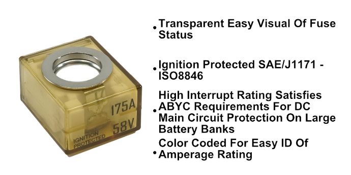 Egis Mobile Fuse, Terminal Fuse, Mrbf, 175 Amp, No, Single, 58 Volt DC, IP66 Protection Rating – 3603-175