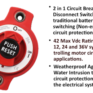 Egis Mobile Circuit Breaker, 20 Amp, Switchable/ Manual Reset, Single, 42 Volt DC, Panel Mount – 4701-20