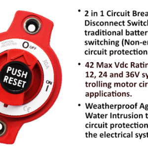 Egis Mobile Circuit Breaker, 30 Amp, Switchable/ Manual Reset, Single, 42 Volt DC, Panel Mount – 4701-30