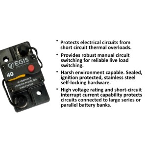 Egis Mobile Circuit Breaker, 40 Amp, Switchable/ Manual Reset, Single, 48 Volt DC, Surface Mount – 4703-040