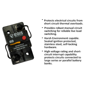 Egis Mobile Circuit Breaker, 60 Amp, Switchable/ Manual Reset, Single, 48 Volt DC, Surface Mount – 4703-060