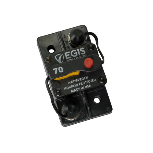 Egis Mobile Circuit Breaker, 85 Series, 70 Amp, Switchable/ Manual Reset, Single, 48 Volt DC, 1/4 Inch-28 Stud Terminal, Surface Mount – 4703-070