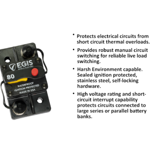 Egis Mobile Circuit Breaker, 80 Amp, Switchable/ Manual Reset, Single, 48 Volt DC, Surface Mount – 4703-080