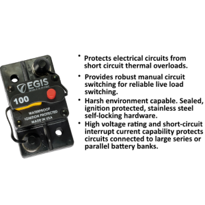 Egis Mobile Circuit Breaker, 100 Amp, Switchable/ Manual Reset, Single, 48 Volt DC, Surface Mount – 4703-100
