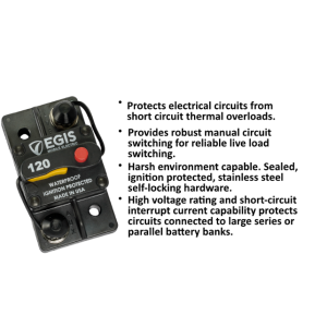 Egis Mobile Circuit Breaker, 120 Amp, Switchable/ Manual Reset, Single, 48 Volt DC, Surface Mount – 4703-120