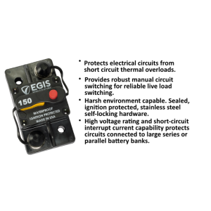 Egis Mobile Circuit Breaker, 150 Amp, Switchable/ Manual Reset, Single, 48 Volt DC, Surface Mount – 4703-150