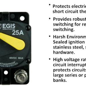 Egis Mobile Circuit Breaker, 87 Series, 25 Amp, Switchable/ Manual Reset, Single, 48 Volt DC, Surface Mount – 4704-025
