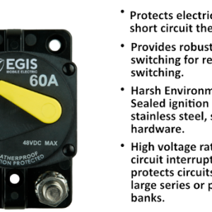 Egis Mobile Circuit Breaker, 87 Series, 60 Amp, Switchable/ Manual Reset, Single, 48 Volt DC, Surface Mount – 4704-060