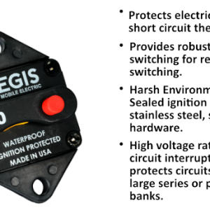 Egis Mobile Circuit Breaker, 100 Amp, Switchable/ Manual Reset, Single, 48 Volt DC, Panel Mount – 4706-100