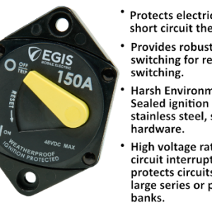Egis Mobile Circuit Breaker, 87 Series, 150 Amp, Switchable/ Manual Reset, Single, 48 Volt DC, Panel Mount – 4707-150