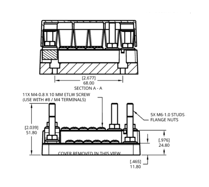 Egis Mobile Busbar, Dual Level Flat Strip Type, 5 Stud Terminal/ 19 Screw Terminal, 80 Volt DC, 200 Amp, With Insulated Cover – 6200-225