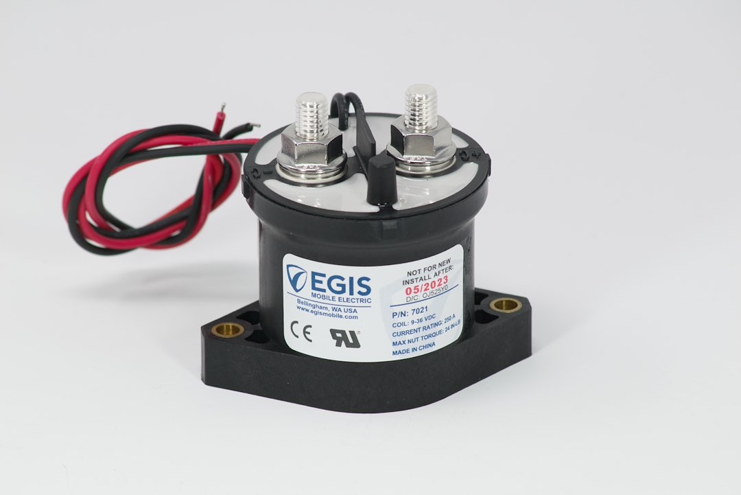 Egis Mobile Electrical Contactor, 250 Amp/ 9 to 36 Volt DC, 1.7 Watt, Single Pole Single Throw Normally Open, M8-1.25 Stud Terminal – 7021