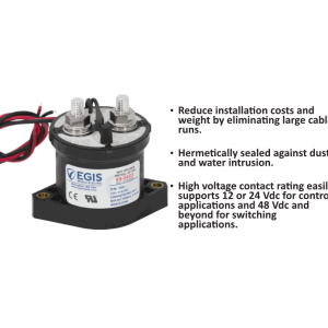 Egis Mobile Electrical Contactor, 250 Amp/ 9 to 36 Volt DC, 1.7 Watt, Single Pole Single Throw Normally Open, M8-1.25 Stud Terminal – 7021