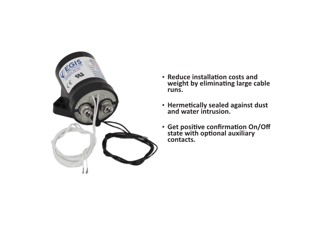 Egis Mobile Electrical Contactor, 100 Amp/ 8 to 16 Volt DC, 5.5 Watt, Single Pole Single Throw Normally Open, M5-0.8 Stud Terminal, Side Mount – 7024