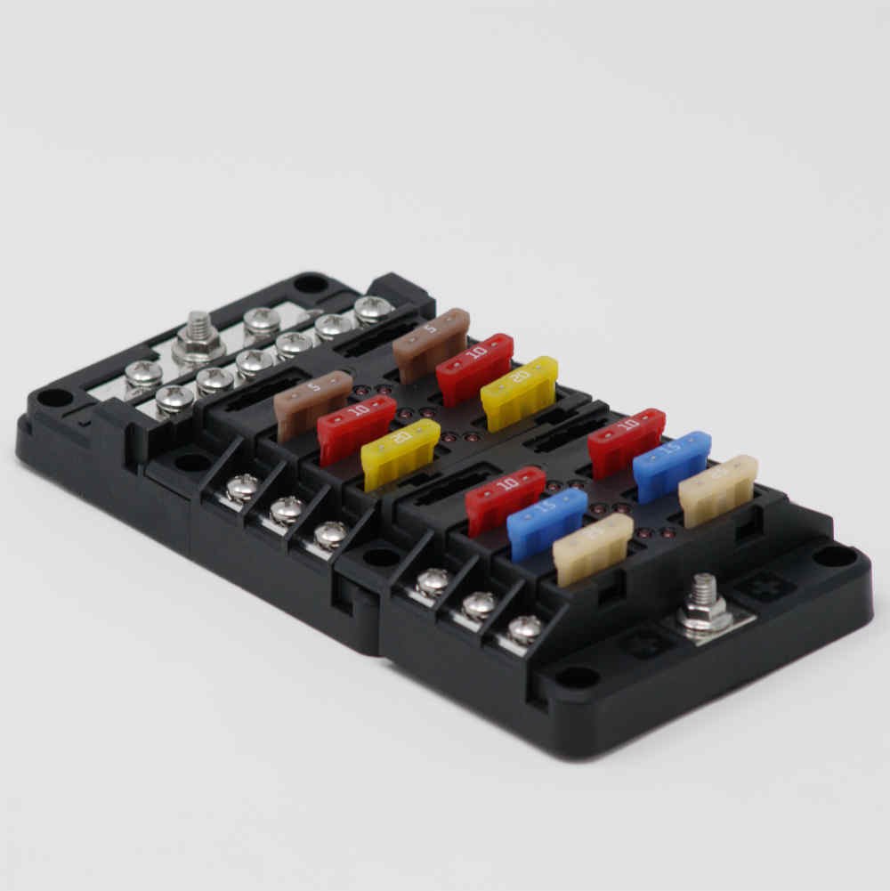Egis Mobile Fuse Block, 36 Volt DC/ 30 Amp, IN-Line Type, With 12 Circuit Positions, Uses Ato/ Atc/ ATF Blade Style Fuses – 8026