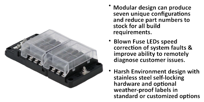 Egis Mobile Fuse Block, 36 Volt DC/ 30 Amp, IN-Line Type, With 12 Circuit Positions, Uses Ato/ Atc/ ATF Blade Style Fuses – 8026