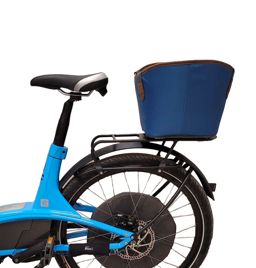 Elby Bikes Bicycle Cargo Basket, Mounts to Rear Seat Post, Cloth Bag, Blue, With Cargo Rack – 70385KIT