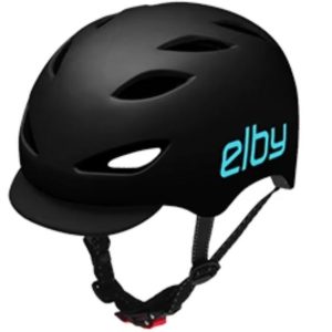 Elby Bikes Bicycle Helmet, Urban Commuter, Open Face, 21-5/8 Inch to 23-1/4 Inch, Black with Blue Logo, 8 Vents, With Visor – E0915ML
