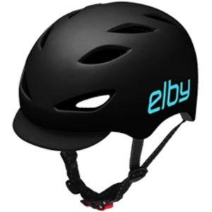 Elby Bikes Bicycle Helmet, Urban Commuter, Open Face, 20 Inch to 22 Inch, Black with Blue Logo, 8 Vents, With Visor – E0915SM