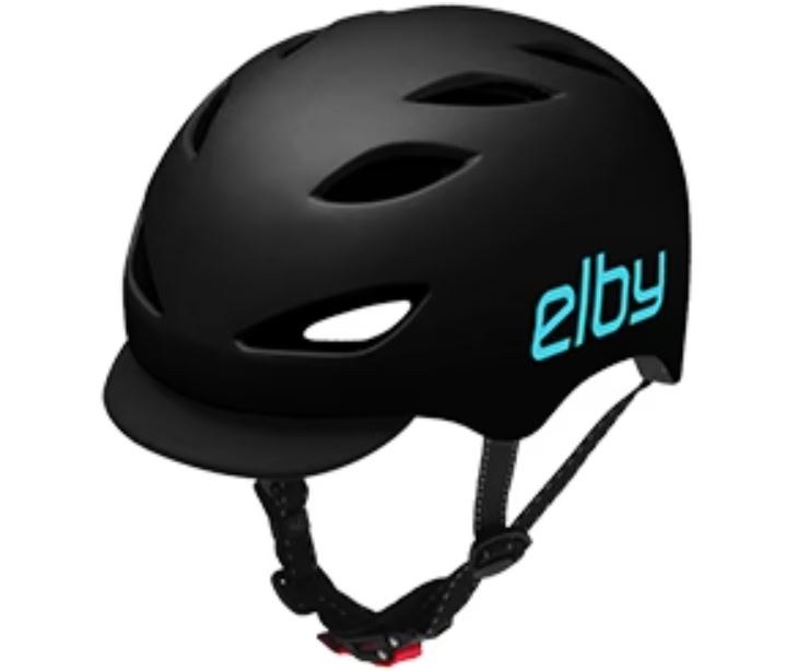 Elby Bikes Bicycle Helmet, Urban Commuter, Open Face, 20 Inch to 22 Inch, Black with Blue Logo, 8 Vents, With Visor – E0915SM