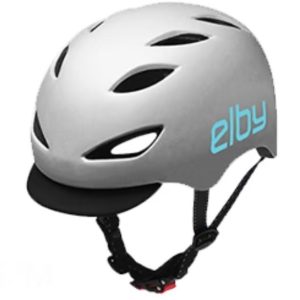 Elby Bikes Bicycle Helmet, Urban Commuter, Open Face, 21-5/8 Inch to 23-1/4 Inch, Putty with Blue Logo, 8 Vents, With Visor – E0916ML