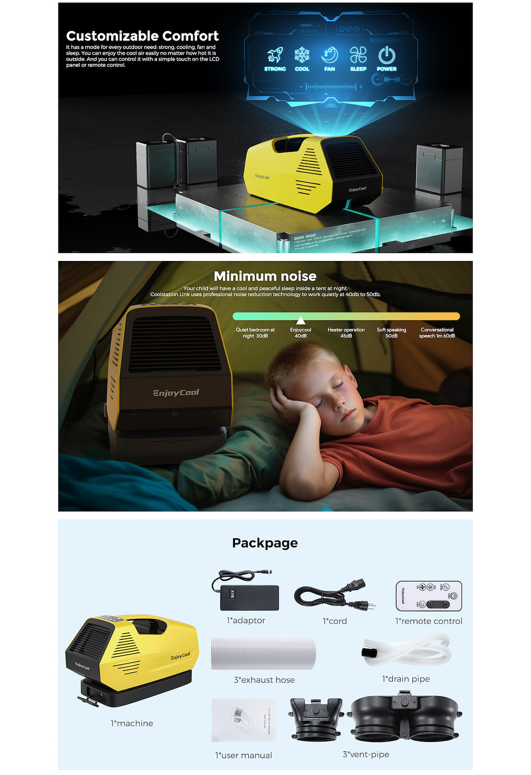 Enjoy Cool Air Conditioner, Link Series, Portable, 2380 Btu, Non Ducted, Yellow, 100 to 240 Volt AC/ 24 Volt DC – LFL-AC-YELLOW