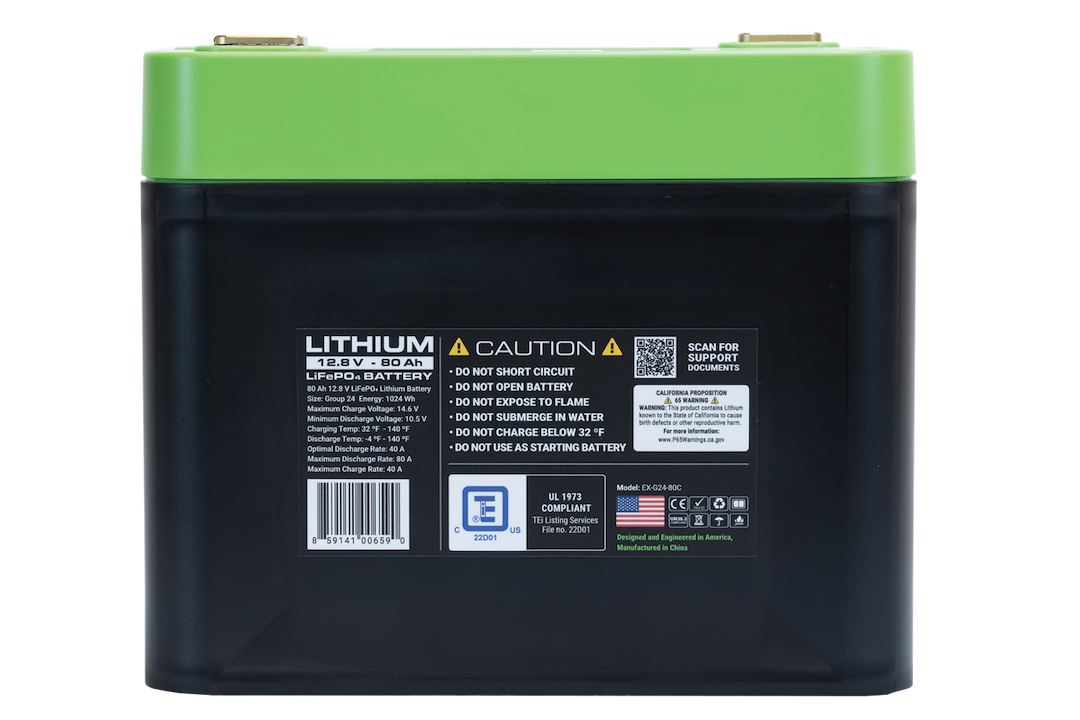 Expion 360 Battery, Group 24, 12.8 Volt DC, 80 Ampere, 1024 Wh, Lithium, M8 X 1.25 Terminal – EX-G24-80C